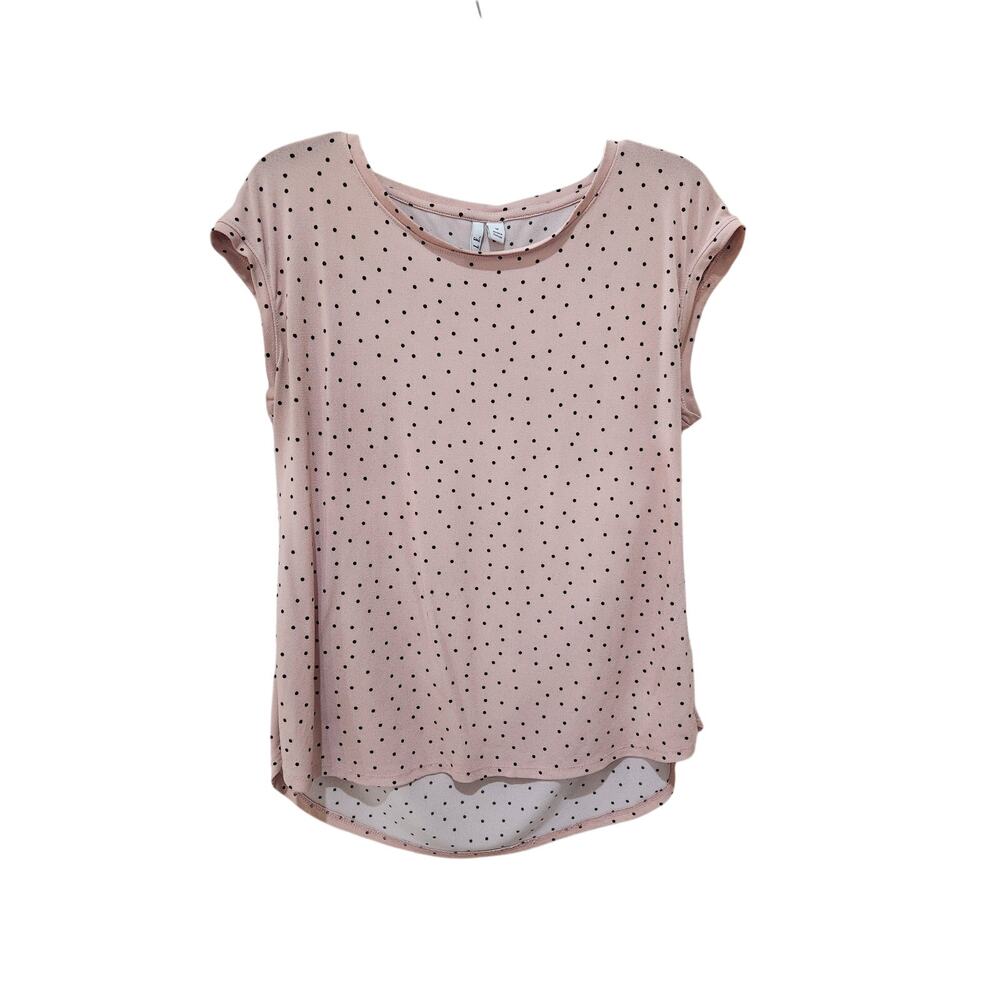 Elle Womens Pink Black Polka Dot Blouse Sz M